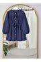 Stone Buttoned Shirt with Elasticized Sleeves and Tie Detail - Navy - 5