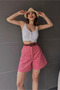 Women's High Waist Belted Pocket Wide Leg Gabardine Shorts Pink - 5
