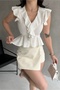 Women's V-Neck Shoulders and Front Ruffle Detail Blouse White - 3