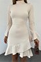 Women's Stand Collar Long Sleeve Skirt Ruffle Mini Dress - 5
