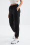 Black Printed Sweatpants Jogger Winter Hooded - High Waist Rubber Leg Blue White Butterflies - 2