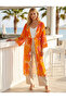 Tropical Mixed Pattern Chiffon Orange Kimono Kaftan Pareo