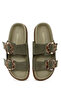 Women's Green Double Buckle Suede Leather Slippers 25Sfd 200710 - 6