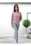 Love Dream Heart Patterned Cotton Women's Pajama Set (G.Kurusu) Brown m - 2