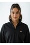 Black Color Diver Fabric Zippered Collar Sweatshirt - 3