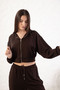Women's Long Sleeve Zippered Modal Fabric Pocketed Hooded Crop - 2