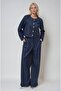 Navy Blue Stitching Detail and Palazzo Pants Piece Nikol Set 10237 R10-I-K4 - 2