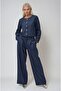 Navy Blue Stitching Detail and Palazzo Pants Piece Nikol Set 10237 R10-I-K4 - 6