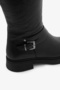 Women's Black Zippered Genuine Leather Boots Serrated Sole Long Leather Boots - 6