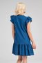 Women's Indigo Color Hem and Sleeve Shirred Buttoned Front Slim Denim Shirt Dress - 6