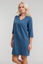 Women's Pocketed 3/4 Sleeve Non-Stretch Shoulder Gathered A-Line Pleated Cotton Woven Fabric Legendary Dress Petrol - 5