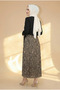 Leather Looked Pleated Leopard Trousers Skirt with Elastic Waist - 5