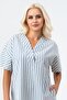 Women's Pocketed V-Neck Short Sleeve Cotton Dress Blue Ecru - 6