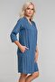 Women's Pocketed 3/4 Sleeve Non-Stretch Front Corded Fabric Cotton Fabric Combination Cotton Woven Fabric Legendary Dress - 4