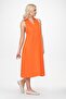 Women's V-Neck Pocketed Cotton Fabric Dress Orange - 4