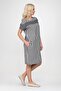 Women's Striped Plain Fabric with Pockets Combined with Cotton Fabric Slit Dress Gray Ecru1 - 4