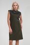 Women's Khaki Color Faux Leather Combination Cotton Lycra Sleeveless Stand Collar Pocket Dress - 3