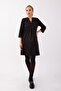 Women's Stretch Fabric Pocket Satin Fabric Dress - 3/4 Sleeve Black
