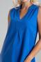 Women's Cobalt blue color pocketed linen-look cotton dress - 6