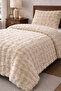 Premium Rabbit Hair Plush Single Bedspread Set Thick Textured 160X220Cm + Pillowcase Beige - 2