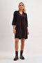 Pocketed Washed Cotton Stretch Fabric Dress Brown 3/4 Sleeve