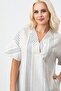 Women's Pocketed V-Neck Short Sleeve Cotton Dress Ecru - 6
