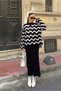 Women's Half High Collar Zigzag Pattern Sweater and Sleeveless V-Neck Long Dress Bottom-Top Knitwear Set Black - 6