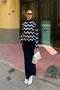 Women's Half-High Collar Zigzag Pattern Sweater and Sleeveless V-Neck Long Dress Bottom-Top Knitwear Set Navy Blue - 5