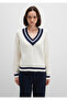 V-Neck Ecru Women's Sweater M1710705-70057 - 4