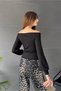Women's Boat Neck Long Sleeve Cut Out Detailed Blouse Black - 5