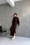 Women's Half High Collar Bat Sleeve Blouse and Slit Long Skirt Textured Top and Bottom Set Coffee - 2