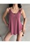 Women's U-Neck Button Detailed Cross-Back Strap Loose Blouse Dusty Rose - 7