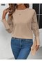    Women's Long Sleeve Crew Neck Sleeves Floral Waffle Blouse - 4