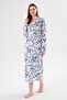 Women's White Blue Patterned Long Sleeve Dress - Comfortable Casual Dress - Long and Short Options - 2