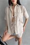 Women's Aerobin Linen Short Sleeve Shirt and Shorts Bottom-Top Suit Beige - 4