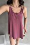 Women's U-Neck Button Detailed Cross-Back Strap Loose Blouse Dusty Rose - 5
