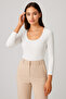 Women's Corded Fabric Havuz Yaka Ribbed Knit White Blouse – Novelle