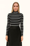 Women's Half Turtleneck Long Sleeve Ribbed Knit Corded Fabric Blouse - Novelle