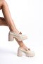 Women's Guzi Cream Skin Chain Buckle 8 cm Heeled Platform Shoes - 3