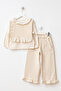 3-Piece Girls' Top and Bottom Set with Muslin Vest and Ruffle-Cuffed Trousers, Cream - 4