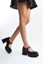 Women's Ruby Black Patent Leather Single Helmet 8 cm Heeled Platform Shoes