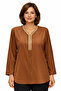 Relaxed Cut V-Neck Brown Mother Women's Combed Cotton Blouse
