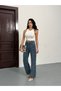 Women's High-Waisted Special Design Blue Wide-Leg Pants - 4