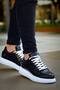Kb047 Men's Casual Lace-Up Croco Patterned Leather Sports Sneaker Shoes Cbt - Black - 2