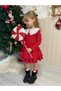 Lace Collar Long Sleeve Elastic Waist Red Skirt Girls' 2-Piece Top and Bottom Set - 3