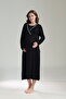 Women's Black Piped Full Length Long Sleeve Special Design Maternity Dressing Gown Nightgown Set - 4