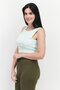 Women Round Neck Sleeveless Textured Cut Out Crop Top, Lime Green - 2