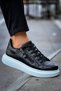 Kb309 Men's Daily Lace-Up Zippered Croco Patterned Leather Sports Sneaker Shoes Cbt - Black - 5
