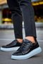 Kb309 Men's Daily Lace-Up Zippered Croco Patterned Leather Sports Sneaker Shoes Cbt - Black - 3