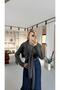 Anthracite Knit Sweater with Shawl Detail